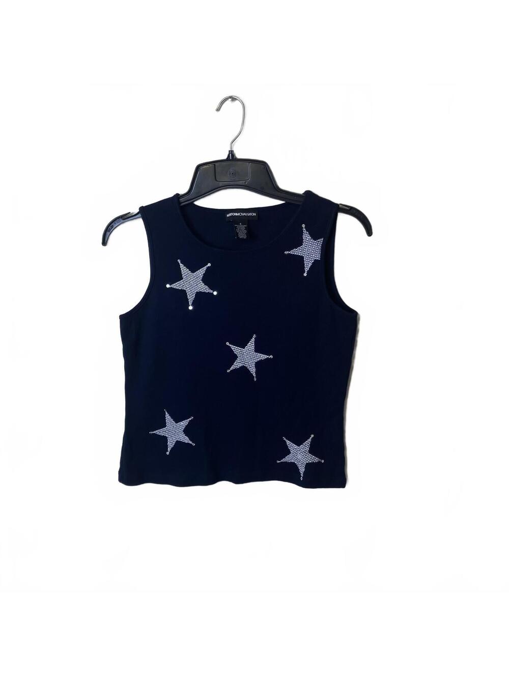 Norton McNaughton Whimsical Navy Star Embellish Whimsigoth Sleeveless Top Small